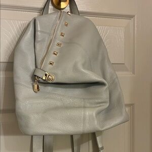 Elegant Light Gray Leather Backpack